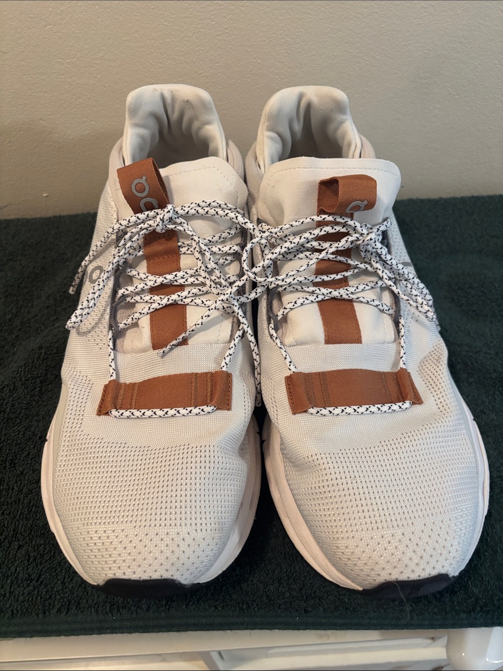 Men's White and Brown Lightweight Knit Sneakers - Casual Athletic Shoes